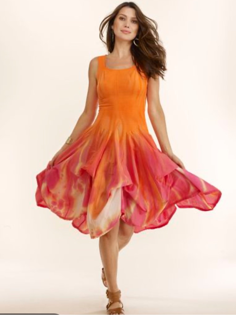 Luna Luz Orange & Pink Ombre Handkerchief Hem Dress Made in USA Large